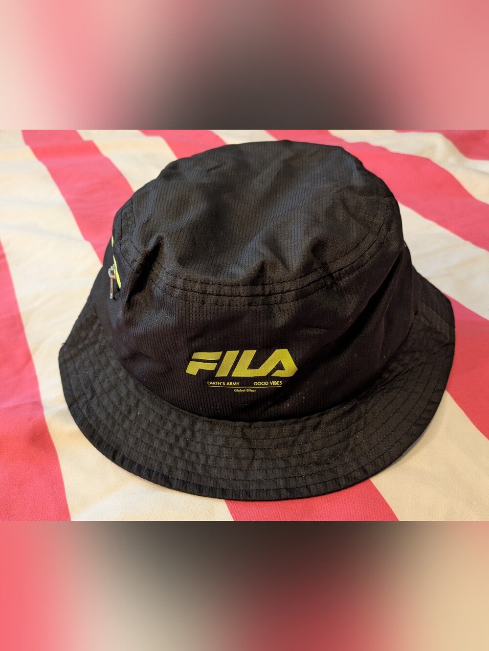 FILA Black Bucket Hat with Neon Yellow Logo
